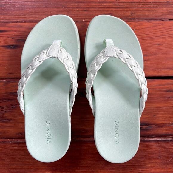 NWOT Vionic Sunrise Kenji braided leather platform flip flop sandal sz 6.5 - Picture 1 of 7